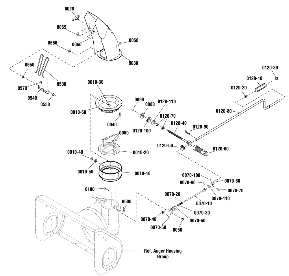 Discharge Chute Group Diagram and Parts List for 1696287-01-18-2830-33  Briggs and Stratton Snow Blower